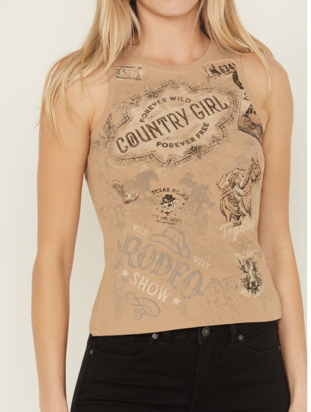 Shyanne Women's Rhinestone Icon Rib Knit Graphic Tank